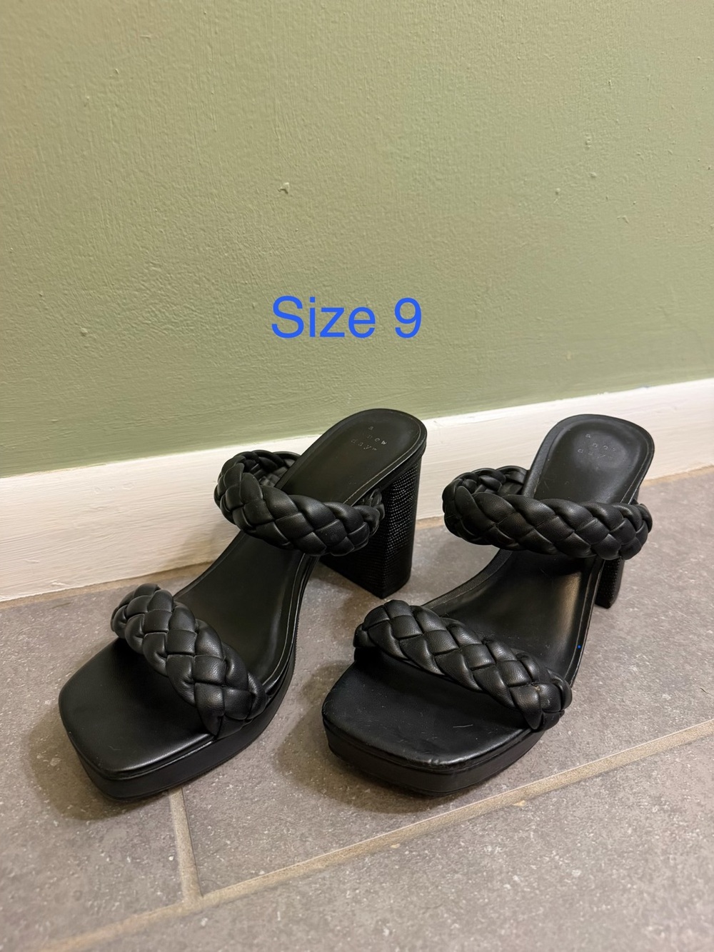 a new day Black Braided Double-Strap Block Heel Sandals